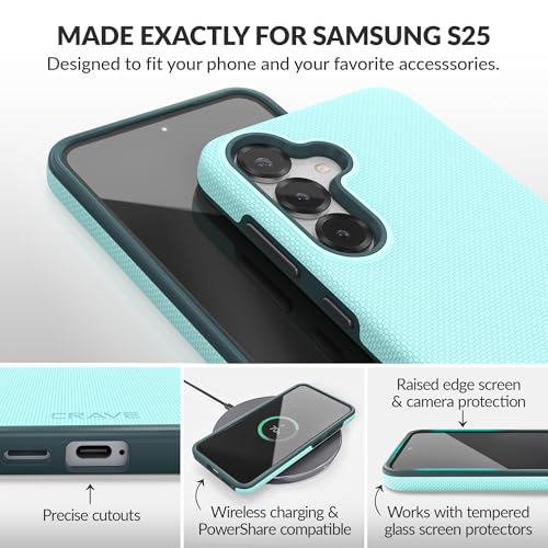 Image of Crave Compatible with Samsung Galaxy S25 Case (6.2 inch), Slim Fit, Shockproof Dual Layer Grip, Wireless Charging Compatible - Aqua | Compatible with Samsung Galaxy S25