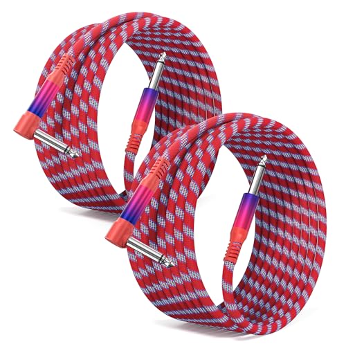 ELEBASE Cable Instrumento 3M 2PCS,Lead Guitarra 1/4 TS Mono Angulo Recto,Cable Plug Audio Macho 6.3 Jack...