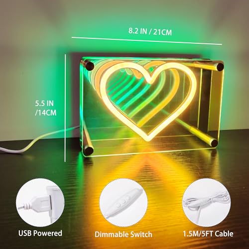 Image of Fariita Valentines Day Decor Infinity Heart Neon Sign Light Up Infinity Mirror Double-Layer Acrylic Light Heart LED Lamp with USB Power Bar Home Table Decor Gifts for Birthday, Wedding Anniversary, Marriage Proposals, Engagements, Romantic Events