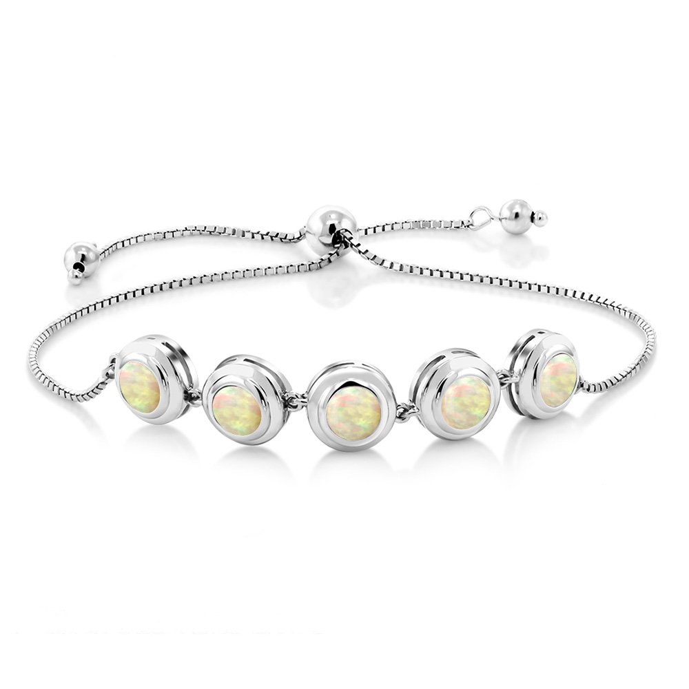 Gem Stone King Gemstone Birthstone Tennis Bracelet for Women in 925 Sterling Silver | Round 6MM Bezel Set Stones | Adjustable Slider Clasp Fits Up to