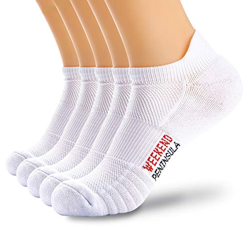 Weekend Peninsula 5 Pares Calcetines Running Deportivos Hombres Mujer, Calcetines Cortos Tobilleros Hombre Mujer Invisibles Bajos Antiampollas (39-42, Blanco - 5 Pares)