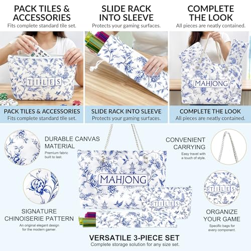 Set de Bolsa Azul y Blanca para Mahjong, 3 piezas miniatura 4