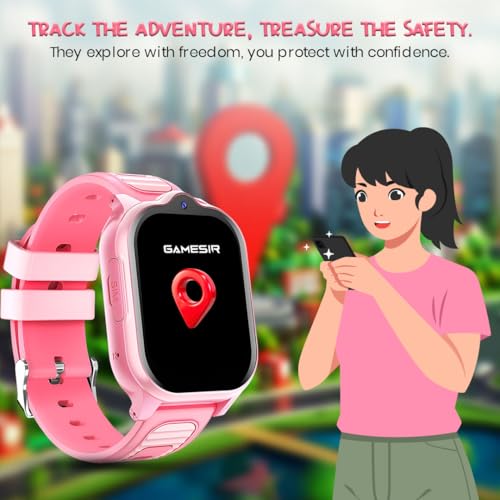 Image of GameSir TrackNova 4G /5G Kids Smartwatch | Live GPS Tracking | App Control | HD Video Call | Games | Family Chat | SOS Safety Alert | IP67 | Camera | FaceLock | 800mAh Long Battery Life - (Pink)