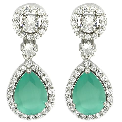 Image of Zeneme Fashion Rhodium Plated Brass Silver Toned Fancy Tear Drop Dangle Earring For Women and Gifts For Girls