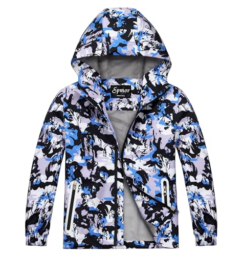 Image of Boys Girls Rain Jackets Lightweight Waterproof Hooded Raincoat Lined Windbreakers for Kids