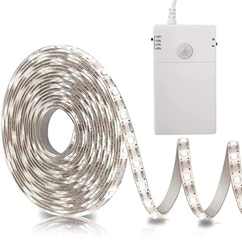 LED Strip Motion Sensor Battery Operated 2 m 60 LED Light Strip Motion Sensor Battery for Cabinets, Stairs, Kitchen (Cool White)