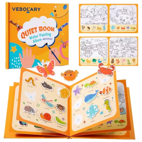 Libro de Pintura al Agua Montessori Reutilizable con Dibujos de Animales - Libro Sensorial Educativo 1 2 3 4 Años - Busy Book - Regalo Montessori de Navidad para Niños y Niñas - Libro para Colorear