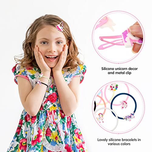 Lurrose 16 stks Eenhoorn Haar Clips Haarspelden Eenhoorn Armband Haar Ties Paardenstaart Houder Haaraccessoires voor Meisjes Vrouwen Maat M - Image 8