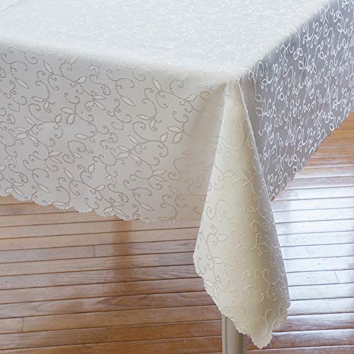 Turkish Ivory Tablecloth Polyester Table Linen - Stain Resistant Wrinkle Free Non-Iron Oblong Square Round Thanksgiving Tablecloth Christmas Tablecloth New Year Eve Gift (Ivory, Square 70"x70")