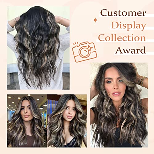 Vigorous Wavy Hair Extension For Women Black Mix Blonde Long Clip In Hair Extensions Soft Synthetic Hairpieces (24 Inches, Black Mix Blonde) #TOP5