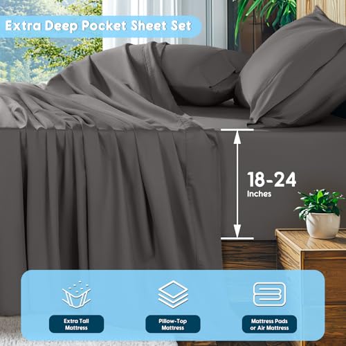 Image of SONORO KATE 1000 Series 100% Egyptian Cotton Full Sheets,Extra Deep Pocket | 18-24 Inch Extra Deep Pocket,Soft & Breathable,5-Star Hotel Sateen Bed Sheets,All Season,4pc,Dark Grey
