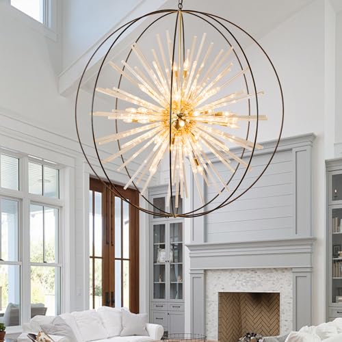 Image of Vezzio Black and Gold Crystal Chandelier for High Ceiling Foyer Entryway