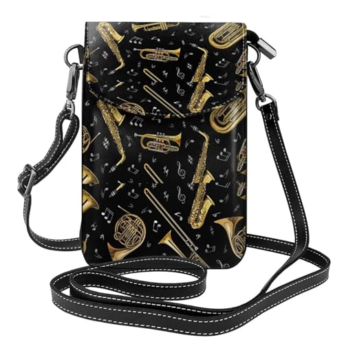 Portefeuille en cuir PU pour femmes avec motif notes de musique de trompette