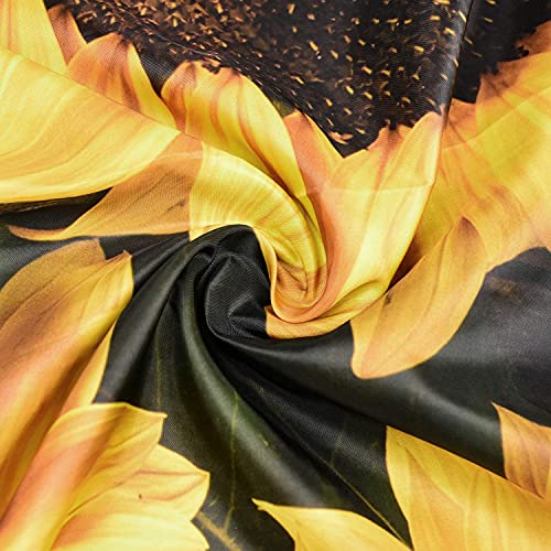 Sunflower Kitchen Curtains, Sunflowers On Rustic Wood Window Curtain Panels, Spring Flower On Country Wood Kitchen Window Curtain Panel, Waterproof Kitchen Curtains Drapes 10 Hooks (55X39) #TOP3