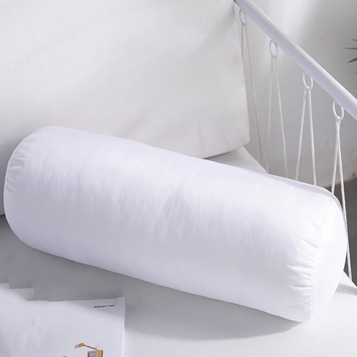 Miaogoo Rond gevormd lang steunkussen met vlekbestendigheid, waterdicht ondersteunend rolkussen, comfortabel afneembaar rugkussen (wit, 15 x 60 cm