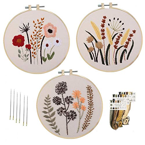 Nuberlic 刺繍キット 刺しゅう 3セット クロスステッチ 花パターンあり 刺繍工具付き 初心者向け 英語説明書付き 刺繍工具 刺繍枠20cm 刺繍糸 刺繍針 刺繍布 刺繍ツールセット 刺繍スターターキット