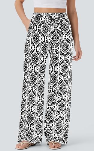 Image of PRETTYGARDEN Womens Pants Elastic Waist Floral Lightweight Palazzo Pants for Women Casual Lounge Wide Leg Pants Woman