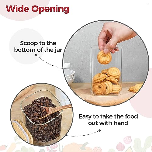 Image of 1200ML Premium Glass Food Storage Jars with Airtight Bamboo Lid Set of 2 Glass Storage jar For Serving Tea, Coffee, Sugar, Candy,Cookie,Spice