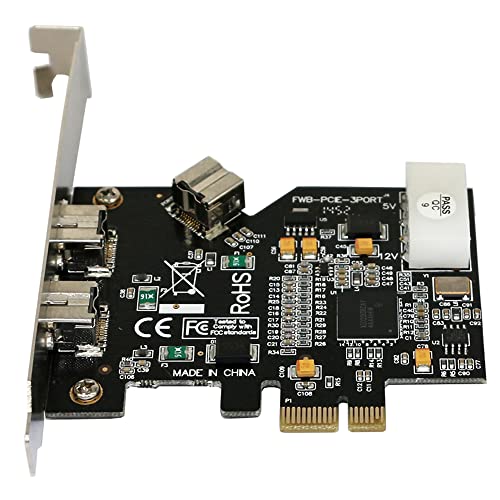 ezqnirk 1pcs PCI Express PCI-E ×1 to 3 Ports 1394B Controller Card Add On Card for FireWire 800 IEEE 1394 B 2+1 Digital Camera Video Capture