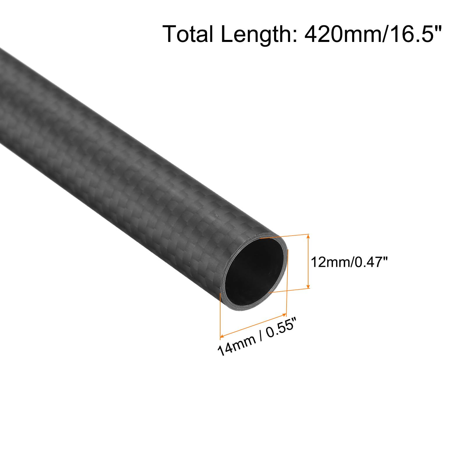 QUARKZMAN 1Pcs Tube En Fibre De Carbone 12 X 14 X 420Mm Surface Mate Rod 3K Enroulé Naturel Carbone Tubage Rond Pour Avion Rc Multicoptère Quadcoptère