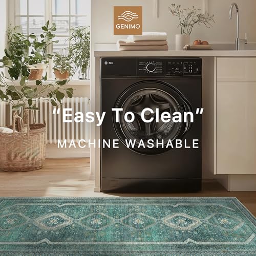 GENIMO 2x10 Non Slip Hallway Runner Rug, Machine Washable, Thin & Low Pile Lightweight for Kitchen, Laundry, Entryway, Bedroom & Living Room, Teal