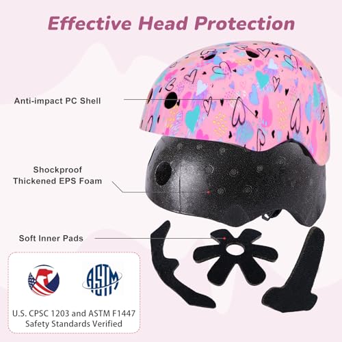 Image of Kids Bike Helmet for Girls 3-5 /5-8 /8-14, Adjustable Helmet with DIY Cat Ears, Cute Toddler Youth Helmets for Skateboard Scooter Cycling Roller Skating