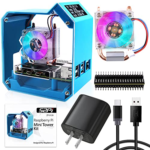 GeeekPi Mini Tower Kit with QC3.0 Power Supply for Raspberry Pi 4 Pi 4 Case with ICE Tower Cooler 0.96 OLED Module RGB Fan Heatsink GPIO Expansion Board for Raspberry Pi 4 Model B