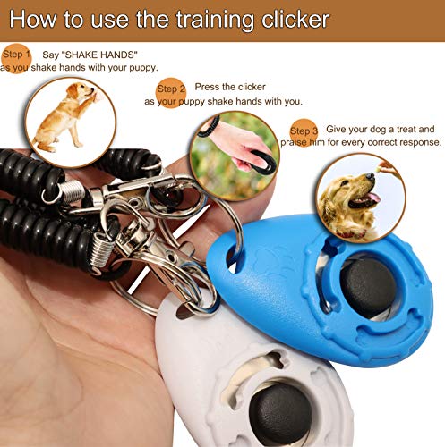 Chadou Pet Supply For Training, Dog Clicker With Wrist Strap, Cat Bird Puppy Clickers,White And Blue, 2 Pcs #TOP2