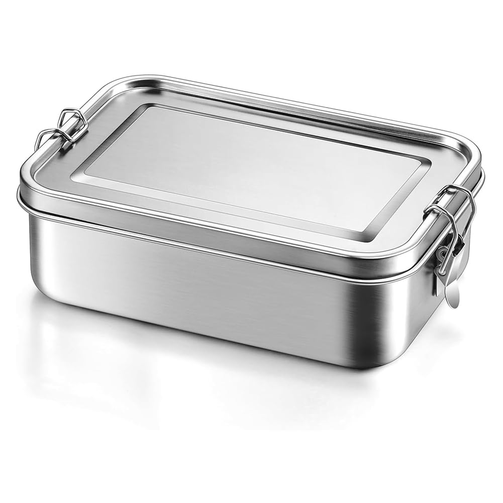 Boîte à bento en acier inoxydable pour adolescents, boîte à bento en métal avec 2 compartiments flexibles, 1400 ml
