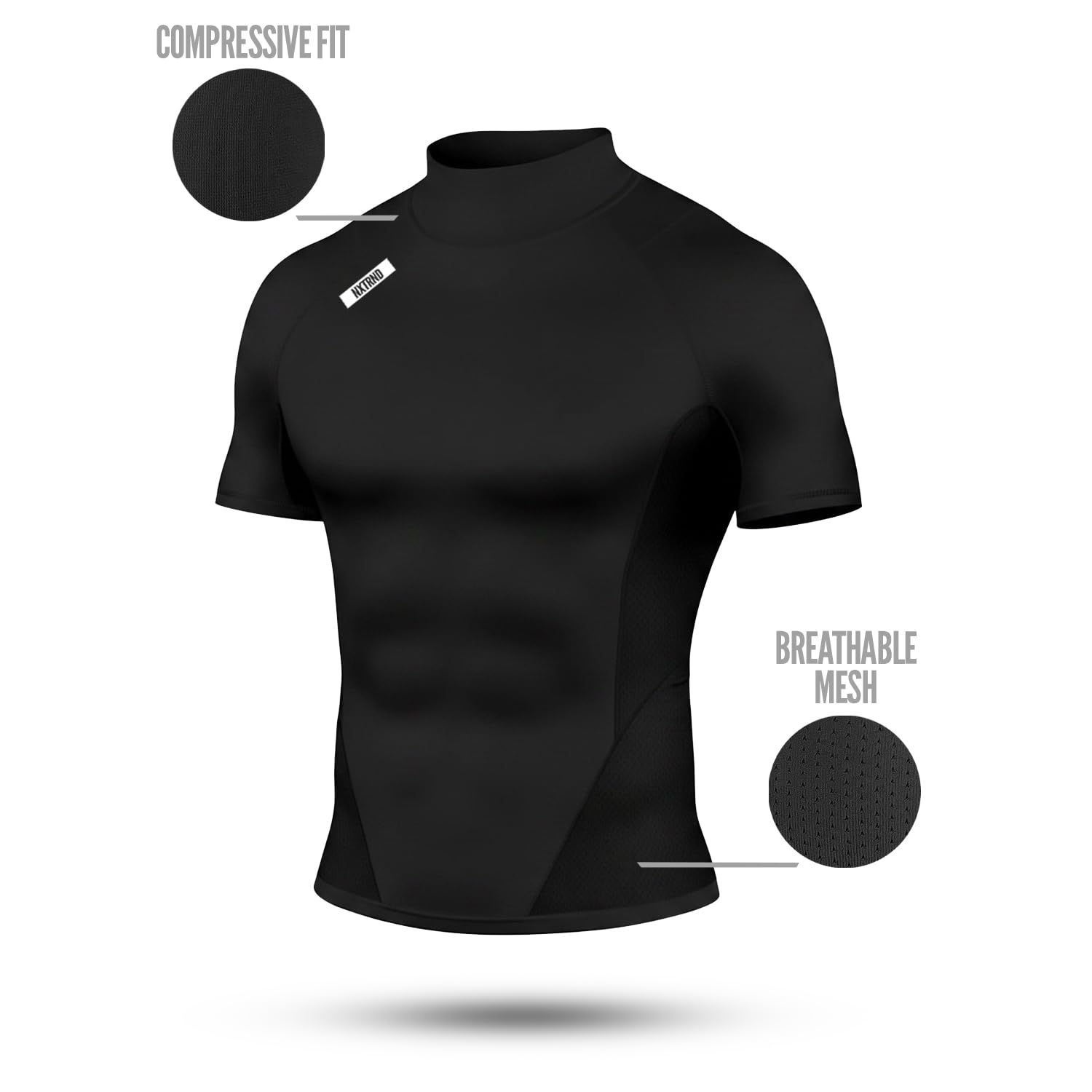 Nxtrnd - Camiseta de compresión de cuello alto para hombre, manga corta, cuello alto falso