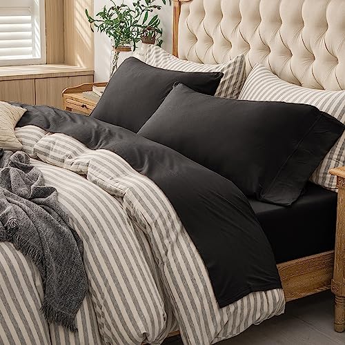 PURE ERA Jersey Knit 4pc Bed Sheet Set 100% T-Shirt Cotton Super Soft Comfy Breathable Fits Mattress Up to 20" Extra Deep Pocket (Solid Black, King)