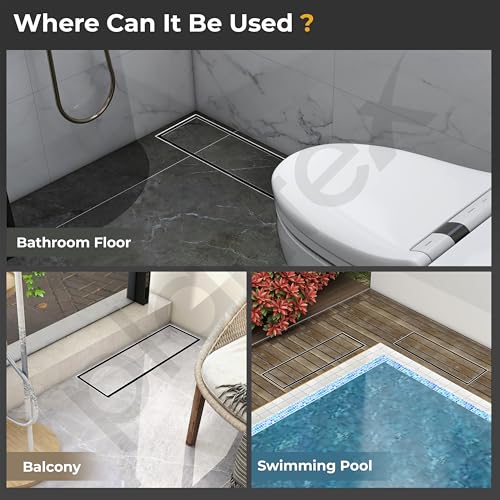 Image of Plantex 304 Grade Stainless Steel Tile Insert Shower Drain Channel /12x4 Inches Waste Water Floor Drain /Invisible Shower Drain Channel with Cockroach Trap - (BH-4104, Chrome)