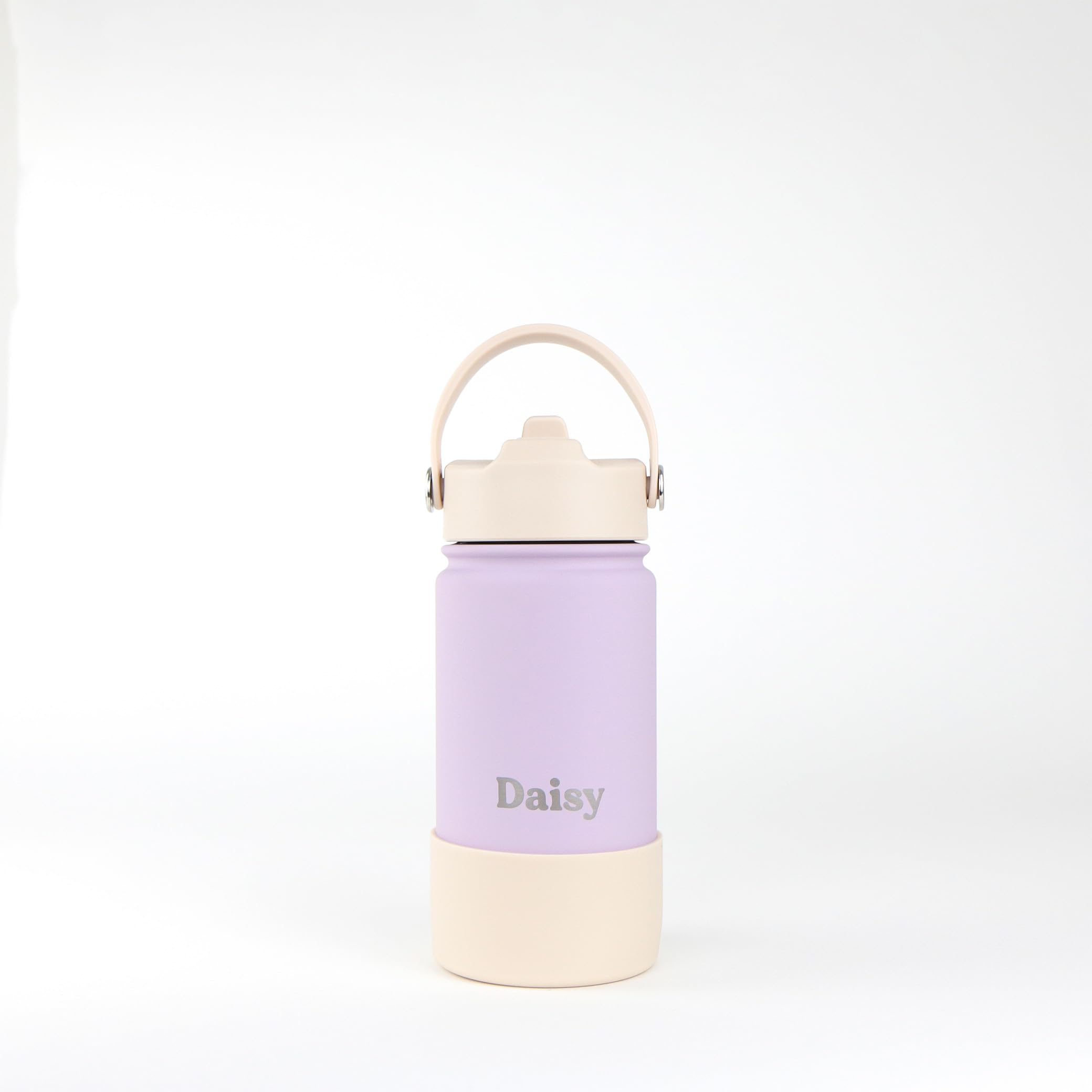 cribstar Personalised Water Bottle, Insulated Stainless Steel, Straw Lid, Laser Engraved Name, BPA Free, Leakproof (Lilac [Horizontal Engraving], 14oz/400ml)