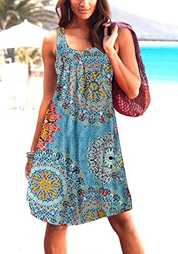 Image of Camisunny Women Casual Loose Tank Dresses Sleeveless Beach Vacation Dress Swing Pleated U Neck Fashion Soft