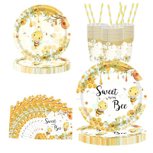 Assiettes en carton et serviettes abeille pour éviter la vaisselle lors d'un anniversaire enfant