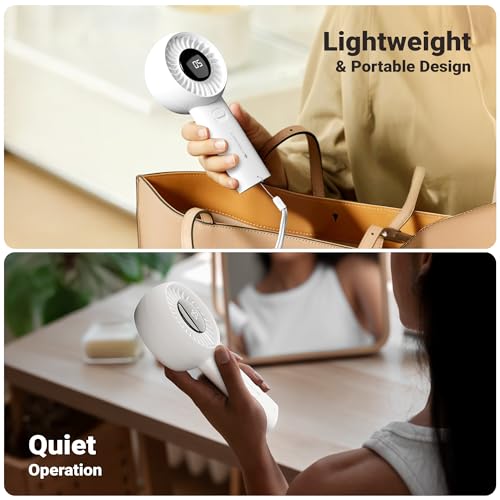 Image of Zebronics Heat Buster 200, Portable Hand Fan, Upto 12h Backup, 3600mAh Rechargeable Battery, 5 Speed Modes, Upto 5.9m /s Airflow, LED Display, for Travel, Makeup, Office, Home (White)