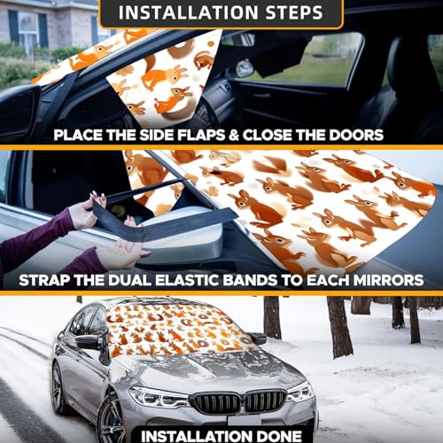 Protector de escarcha para coche con diseño de ardillas y cubrellantas 4