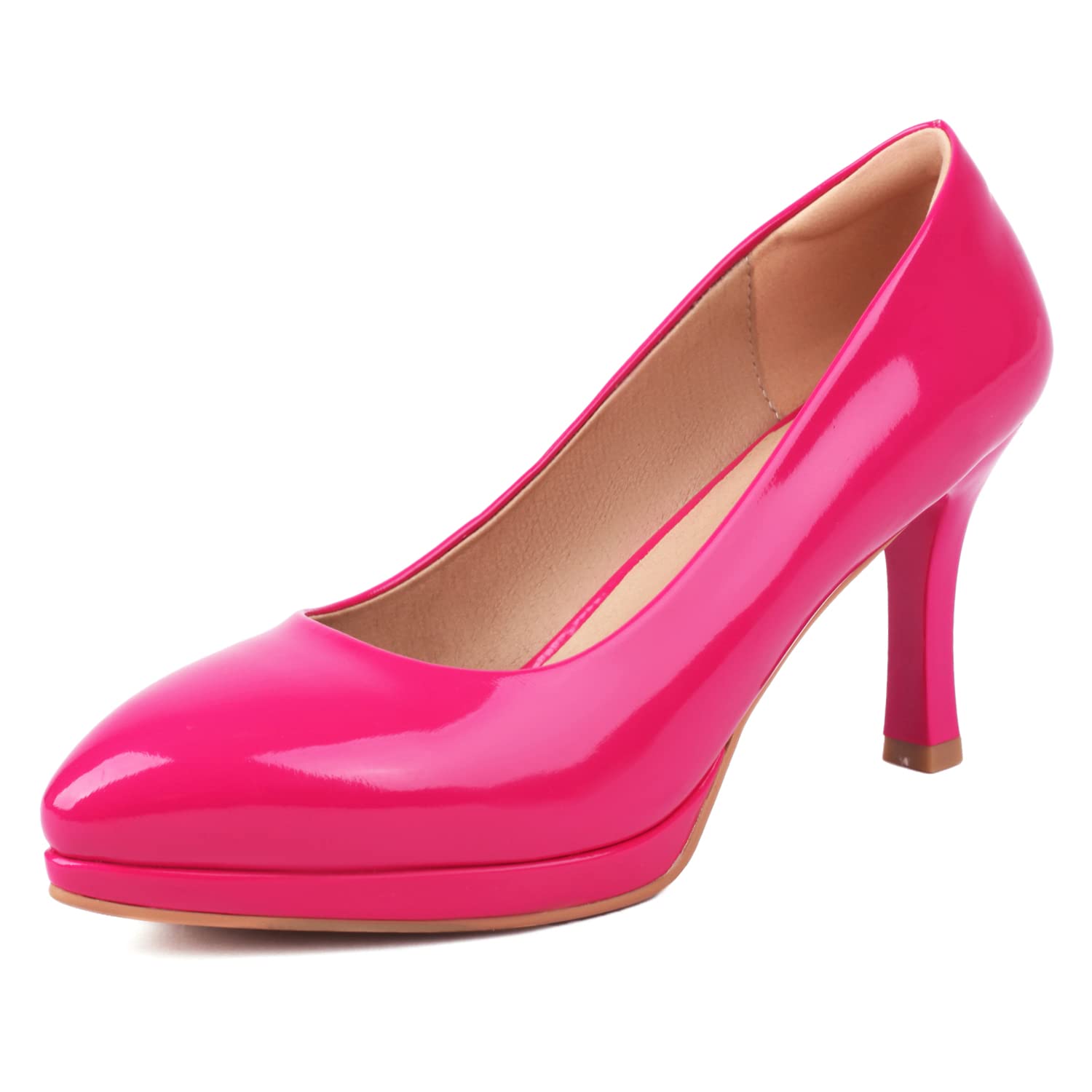 XIEDA Women's Pointed Toe Low Platform High Heels 3 Inch Patent Leather Pumps Classic Elegant for All Occasions
