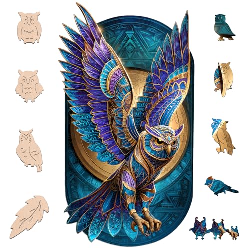 Bovearto Wooden Puzzles for Adults, Owl Wooden Jigsaw Puzzles, Bird Puzzle Unique Shaped for Adults