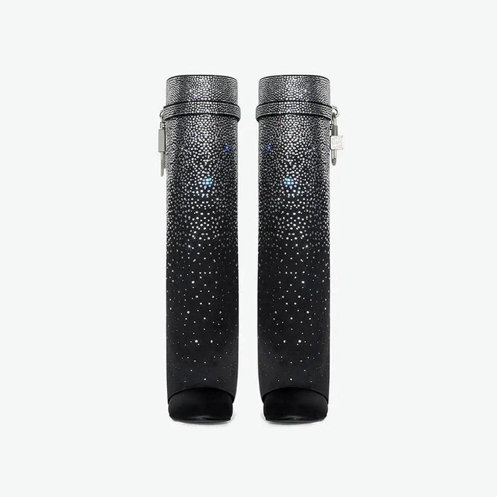 ZBDZSW - Stivali da donna a testa tonda ultra alta con pantaloni alti e maniche lunghe, decorazione a diamante, lunghezza al ginocchio