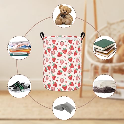 Image of Strawberry Fabric Storage Bin Nursery Organizer Basket | Organizer Bin Dirty Clothes Collapsible Waterproof for College Dorms, Boys and Girls Bedroom,Bathroom