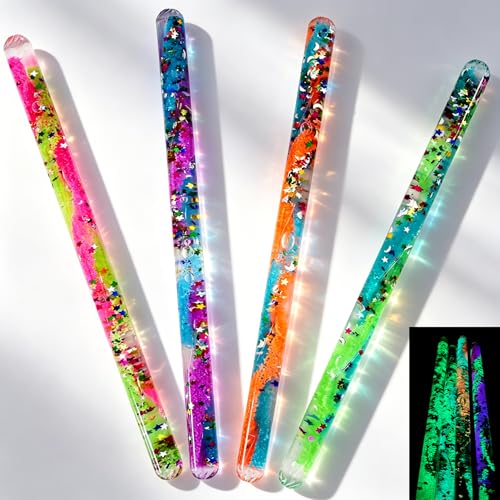 Quvanhqjzy 4 Stück Jumbo Spiral Zauberstab Glitzer Kinder 30 cm Lang Magischer Stab Leuchtende Sensorik Fidget Spielzeug Leuchtstab Magic Wand Mitgebsel Kindergeburtstag Zauberer Party