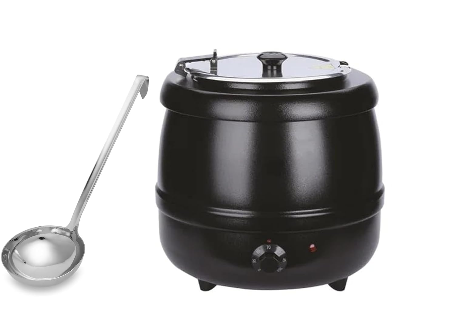 Paulsons Hospitality Soup Kettle 10 Liter Internal Container Electric Pot with Keep Warm Function, Heavy Duty Commercial Electric Soup Pot Black (SOUP KETTLE WITH LADDLE, 10 LITER)