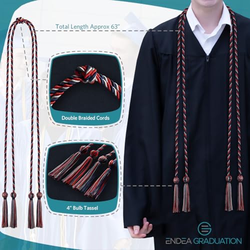 Image of Endea Graduation Double Honor Cord Three-Color (Navy Blue /Red /Silver)
