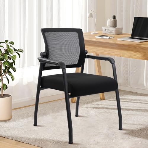 Image of KLASIKA Desk Chair No Wheels with Adjustable Mesh Backrest, Arm Chair with Ergonomic Lumbar Support and Thickened Seats Cushion, Waiting Room Chairs for Office School Church Guest Reception