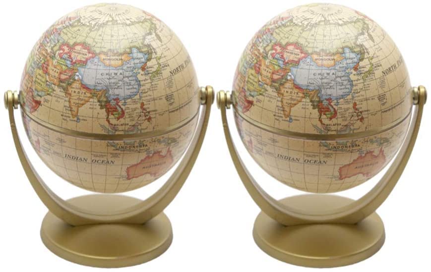 Globe Spinning World Globe With Stand For Kids And Geography Lovers Ducational Stem Toys Mini Antique Swivels in All Directions Educational Decorative Unique Small Desktop Vintage Globe 4"" 2 Pcs