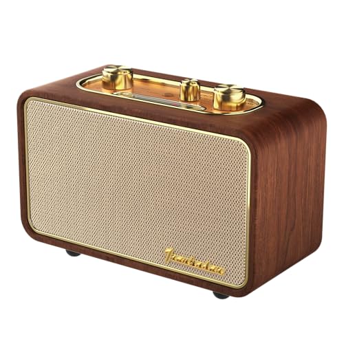 TRENBADER Retro Bluetooth Speaker with Subwoofer, Wireless, Walnut