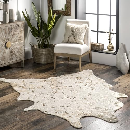 Image of Nuloom Iraida Gold/Off-White, 3'10" x 5', Animal Print, Soft and Cozy, High Traffic, Stain Resistant, Easy Clean, Durable Area Rug for Bedroom, Living Room, Dining Space, Den, Foyer, Entryway