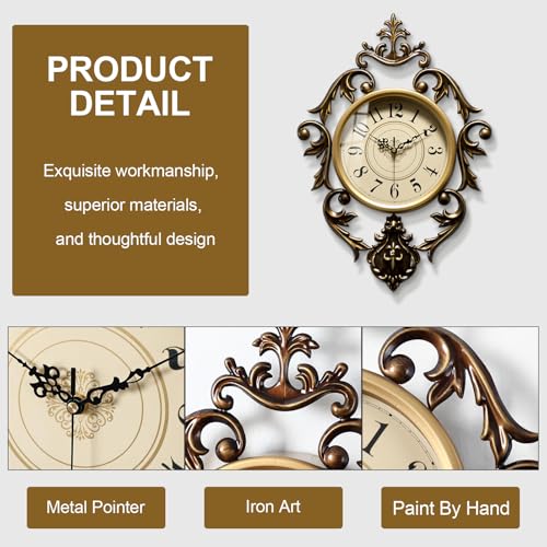 Vintage Wall Clocks Living Room,Decorative Antique Large Wall Clocks,Digital Retro Silent Wall Clock Battery Operated for Bedroom Kitchen Entryway Office Decor 21" x 15" - Image 5