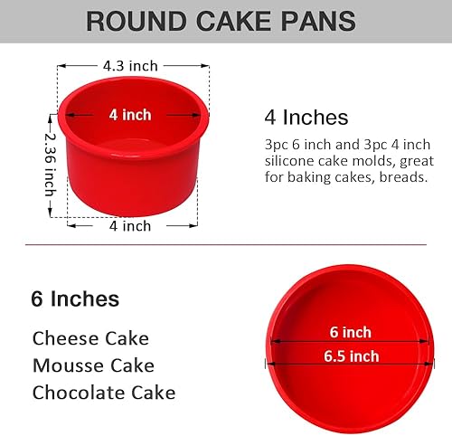 Miniatura 2 de Moldes de silicona para tartas de 6 y 4 pulgadas, moldes de silicona reutilizables, moldes redondos rojos fáciles de limpiar, molde pequeño para